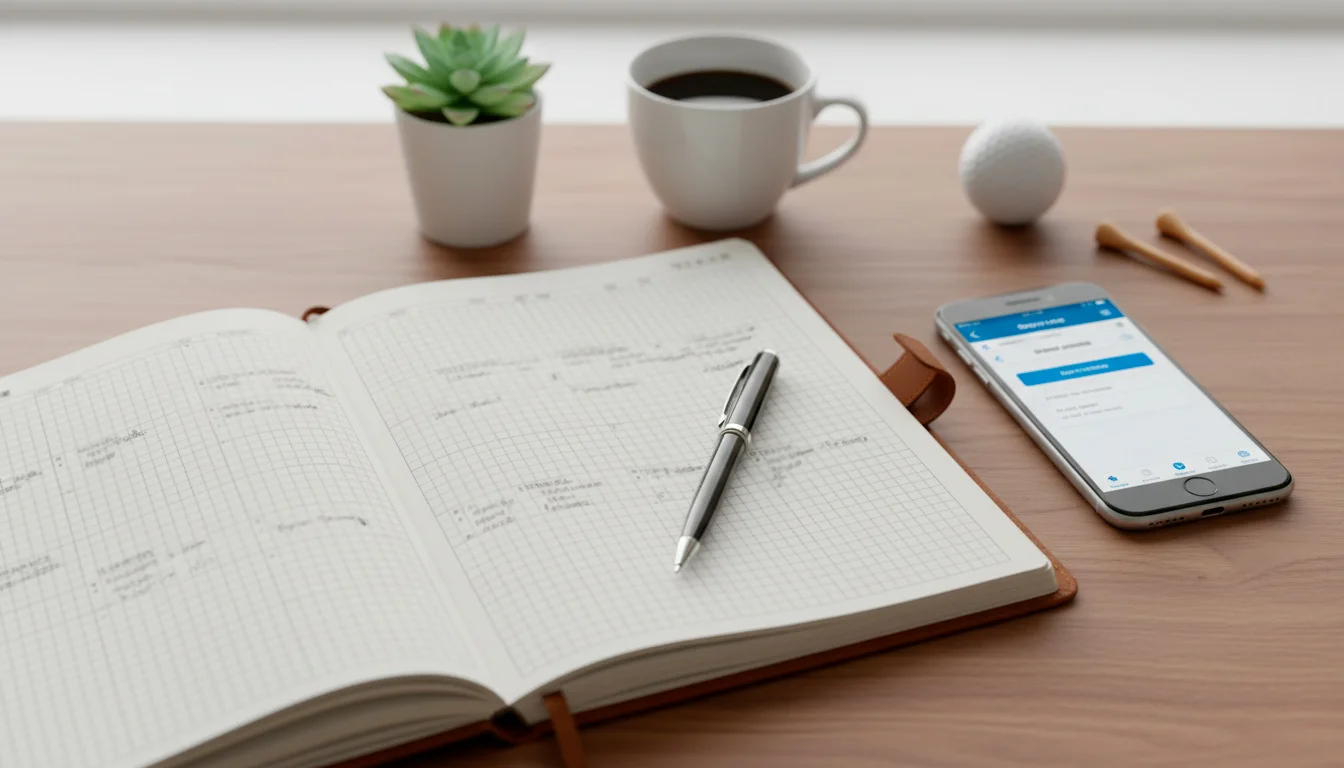 Strukturierte Wettplanung mit Notizbuch und Stift auf Schreibtisch