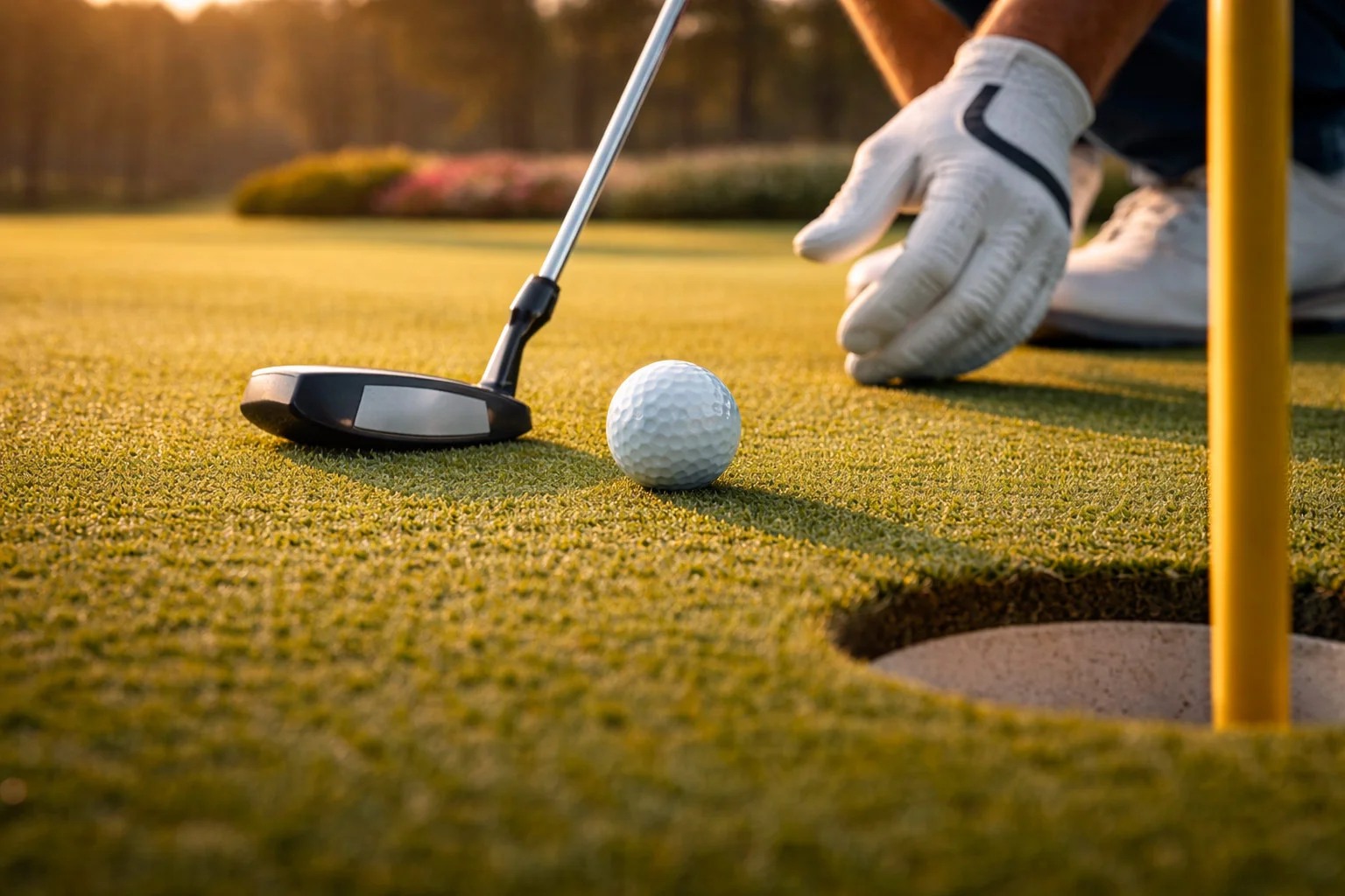 Golfer beim Putten auf dem Grün während eines Turniers