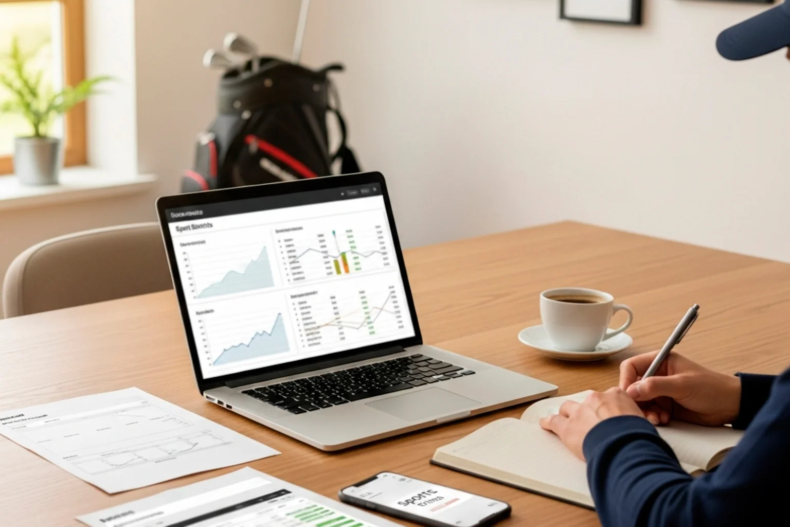 Einsteiger studiert Golfstatistiken vor dem ersten Wetteinsatz