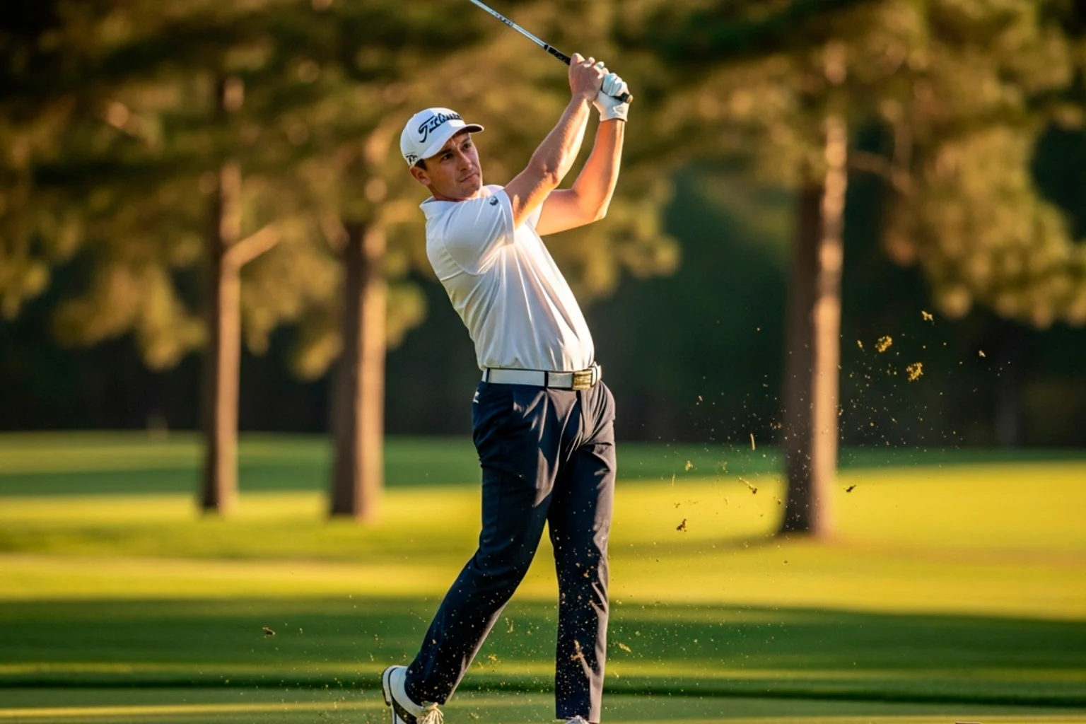 Professioneller Golfspieler beim Abschlag auf dem Tee