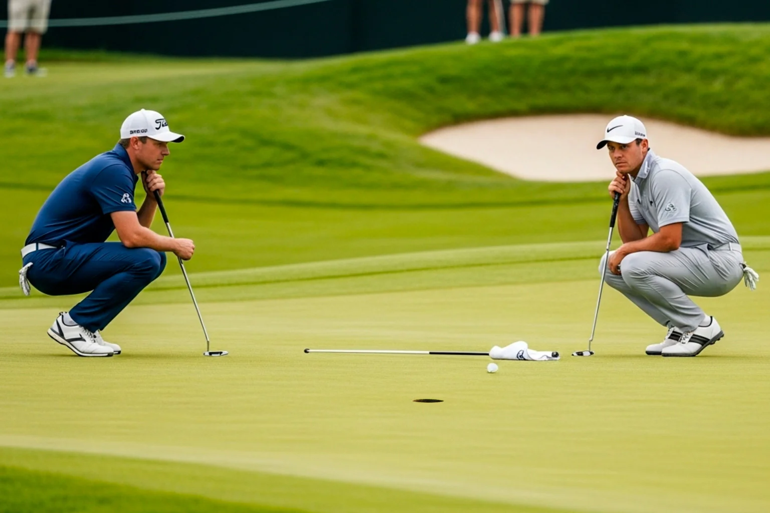 Zwei Profigolfer beim Putting-Duell auf dem Championship Green
