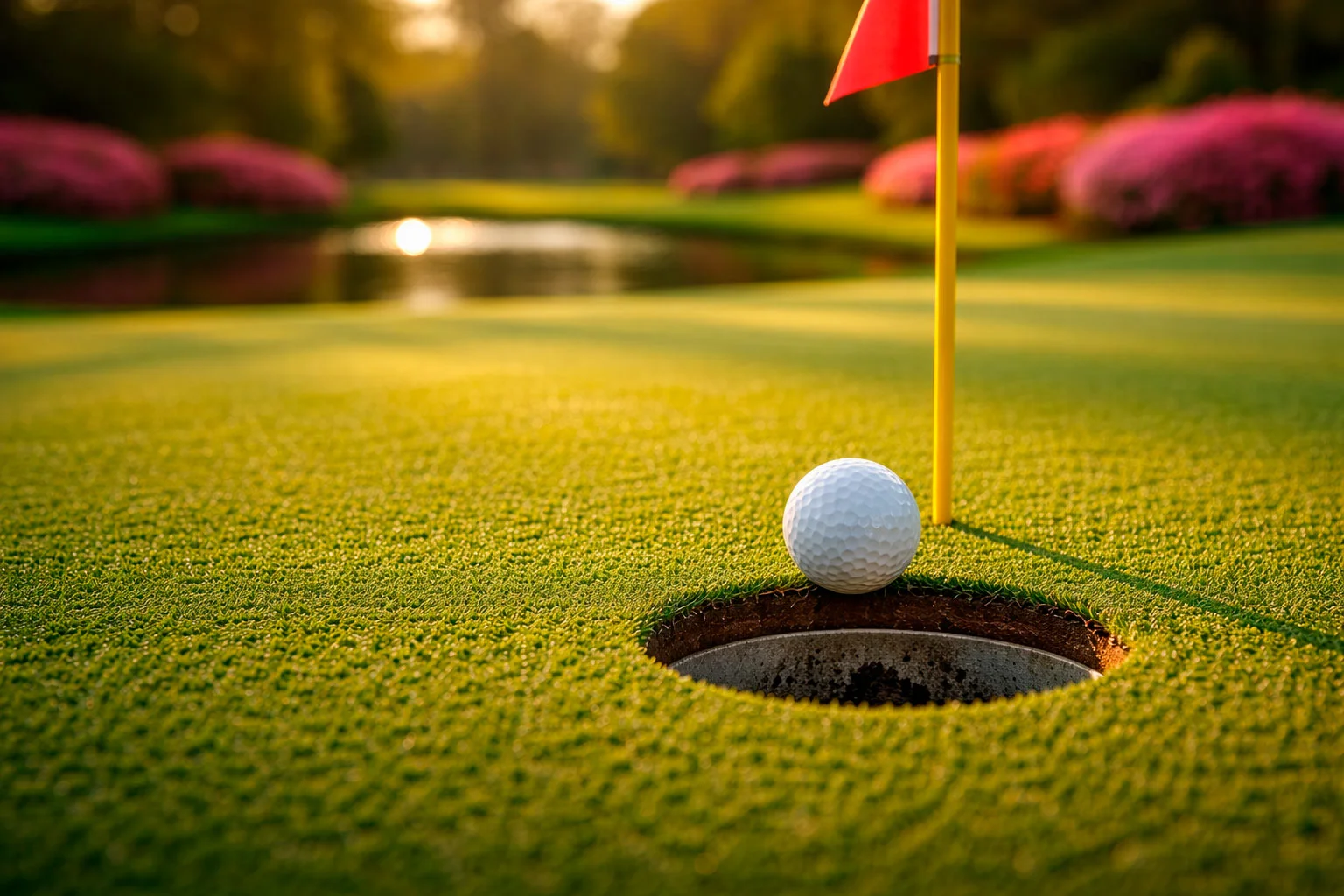 Golfball rollt ins Loch auf Par-3-Grün bei Augusta National