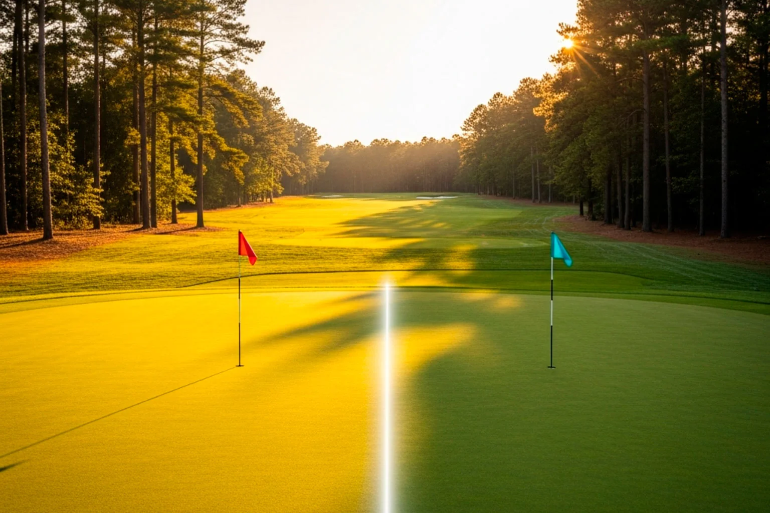 Geteiltes Golffeld symbolisiert PGA Tour und LIV Golf Konkurrenz