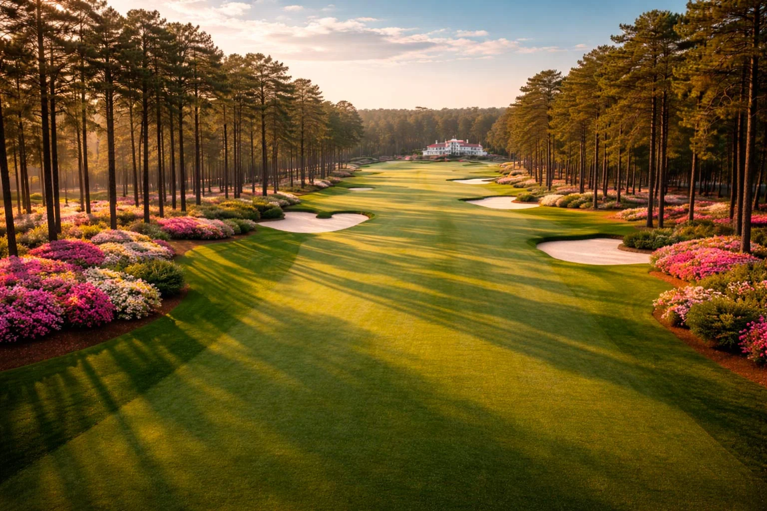 Augusta National Golfplatz mit grünem Fairway beim Masters Tournament