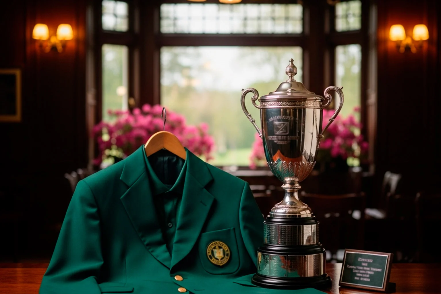 Green Jacket und Siegerpokal auf dem Augusta National Putting Green