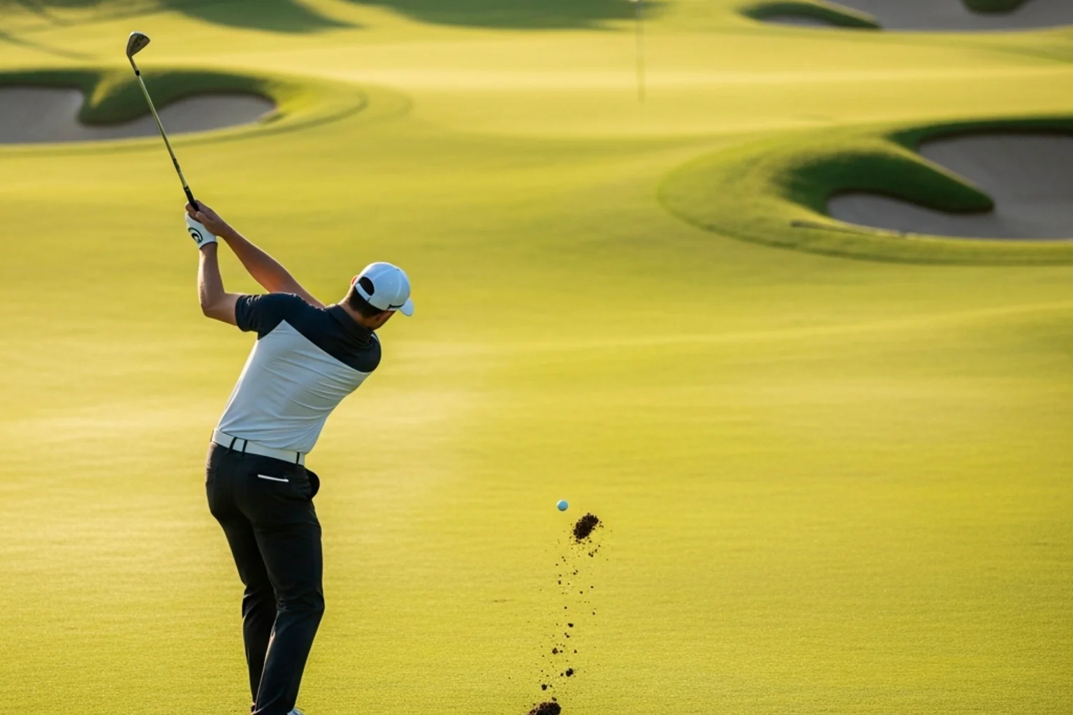 Profigolfer analysiert seinen Approach-Schlag auf dem Fairway