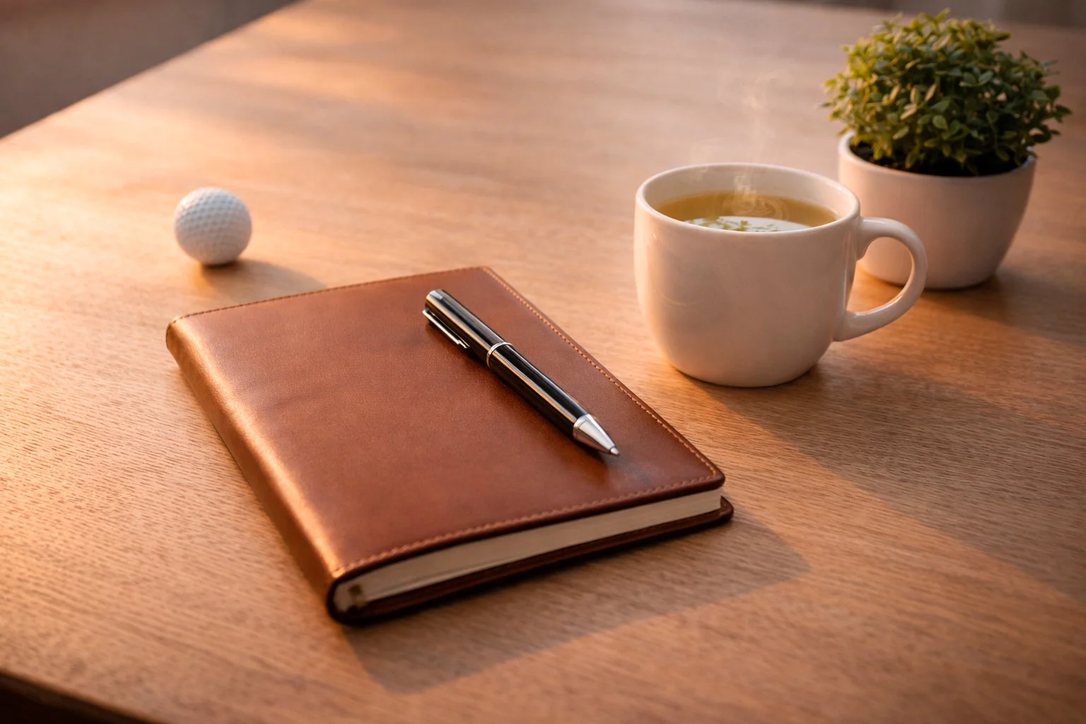 Ruhige Szene mit Notizbuch und Stift symbolisiert kontrolliertes Wetten